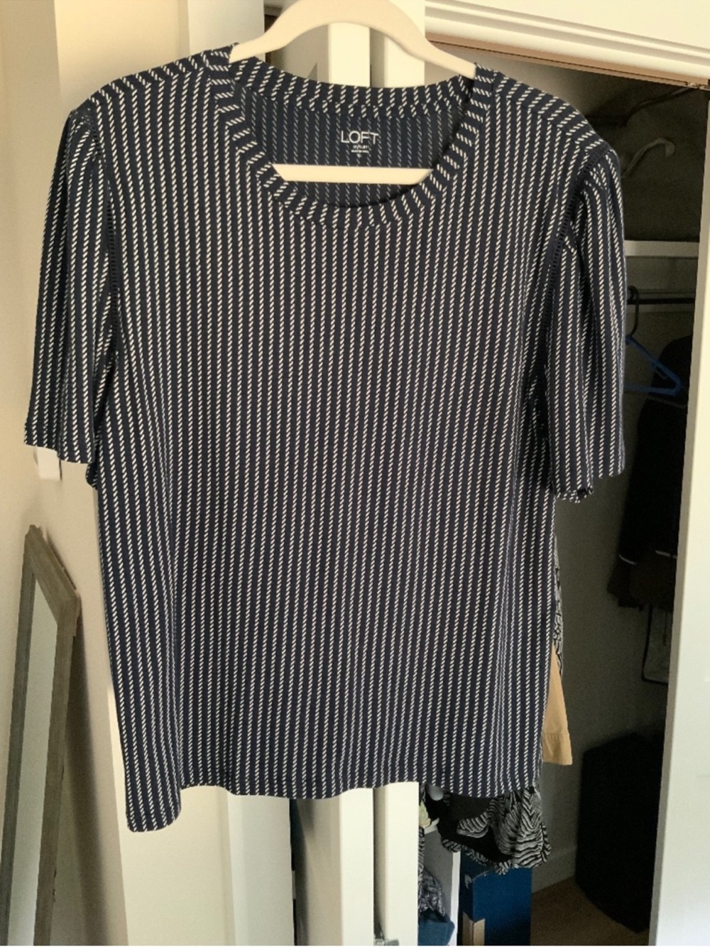 LOFT Navy and White Striped Short Sleeve Tee
